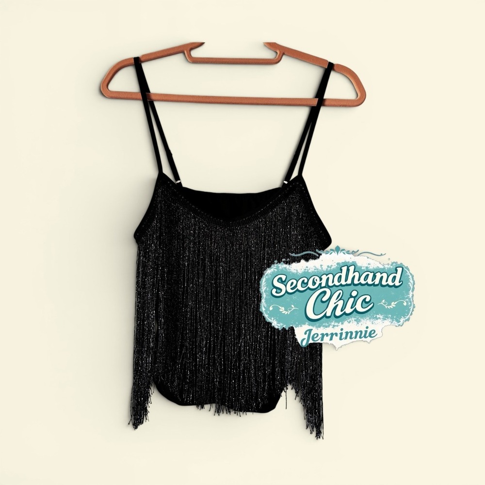 Black Metallic‎ Shimmer Fringe Camisole Tank Top